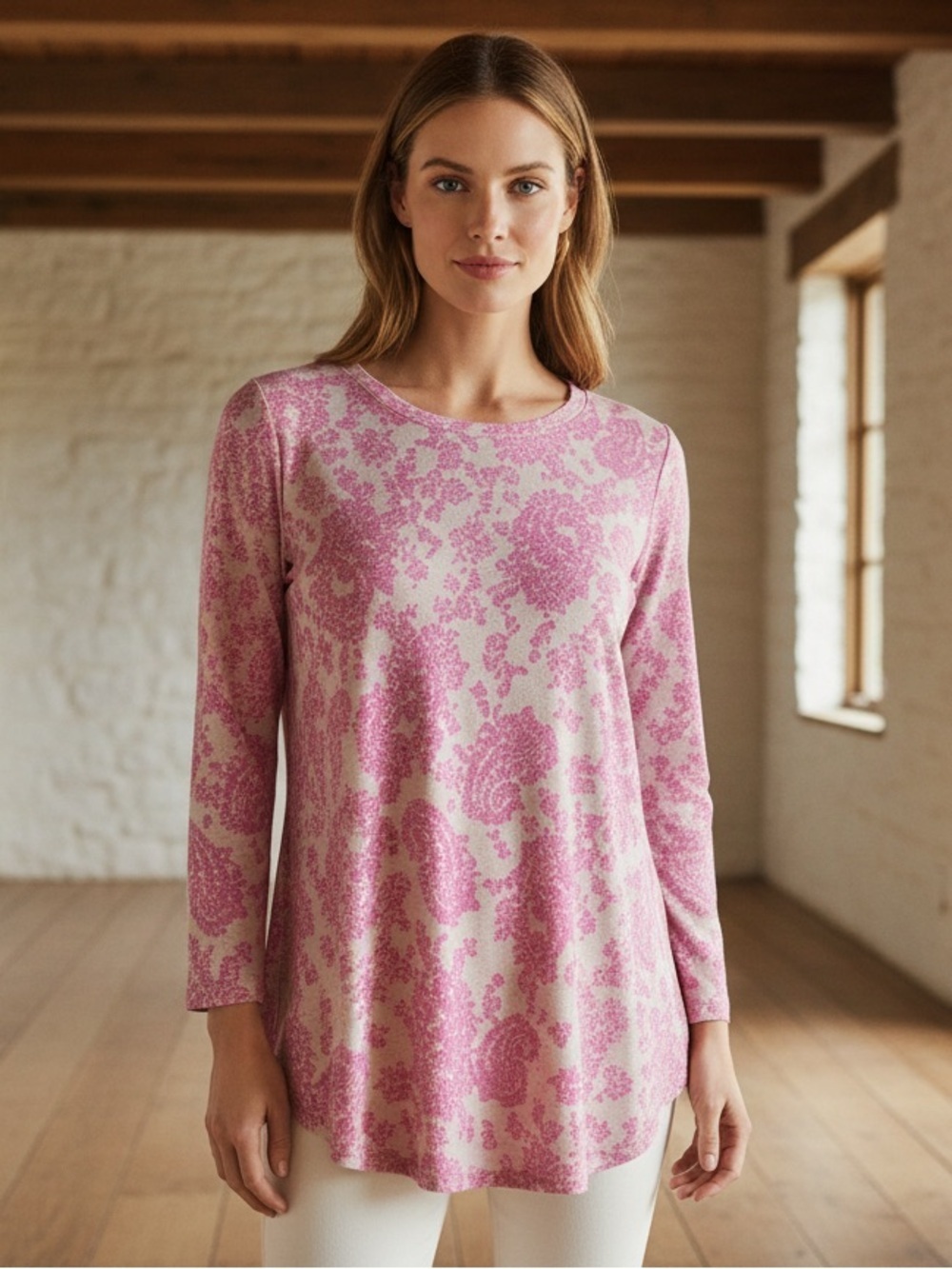 Dear Scarlett Soft & Comfortable Pink & Taupe Patterned Women's Top